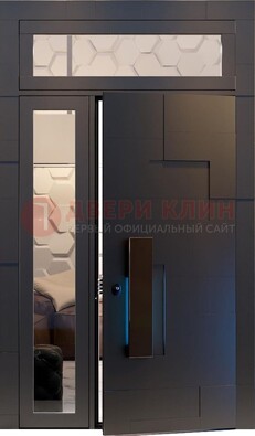 Чёрная двухстворчатая металлическая дверь со стеклом ДС-64 в Волжском