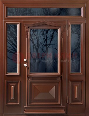 Коричневая металлическая дверь со стеклом ДС-67 в Волжском