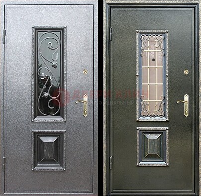 Звукоизоляционная металлическая дверь со стеклом и ковкой ДСК-12 в Волжском