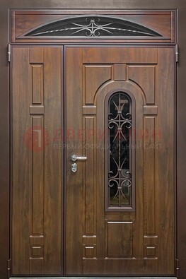 Большая металлическая дверь со стеклом и ковкой ДСК-145 в Волжском