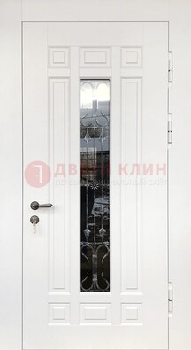 Белая стальная дверь винорит со стеклом и ковкой ДСК-191 в Волжском