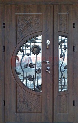 Входная дверь стекло с ковкой и резьбой ДСК-202 в Волжском
