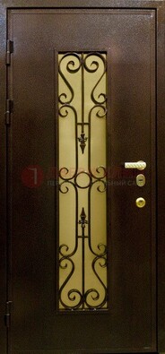 Металлическая дверь с армированным стеклопакетом и ковкой ДСК-20 в Волжском