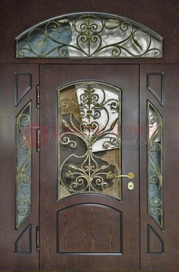 Входная дверь Винорит со стеклом и ковкой и фрамугами ДСК-213 в Волжском