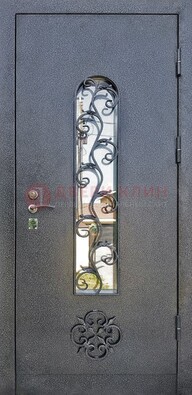 Темная стальная дверь Порошок со стеклом и ковкой ДСК-217 в Волжском