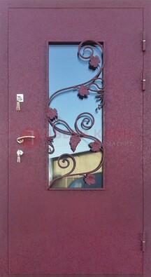Железная дверь Порошок со стеклом и ковкой лозы ДСК-220 в Волжском