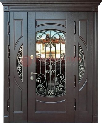 Полуторная железная дверь Винорит со стеклом и ковкой ДСК-231 в Волжском