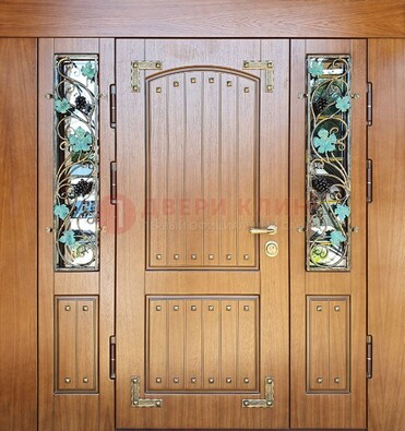 Железная дверь Винорит со стеклом и ковкой лозы ДСК-236 в Волжском