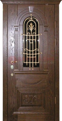Железная дверь со стеклом и ковкой в классическом стиле ДСК-23 в Волжском