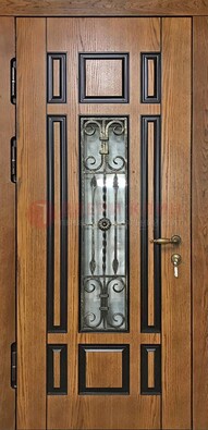 Двухцветная железная дверь Винорит со стеклом и ковкой ДСК-264 в Волжском