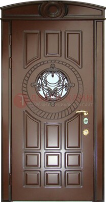Шоколадная металлическая дверь Винорит со стеклом и ковкой ДСК-269 в Волжском