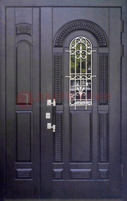 Входная дверь Винорит со стеклом и ковкой с узором ДСК-270 в Волжском