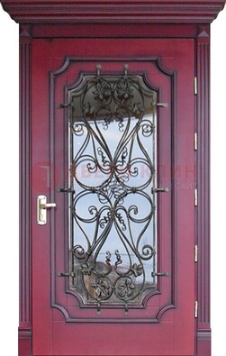 Красная стальная дверь Винорит со стеклом и ковкой ДСК-271 в Волжском