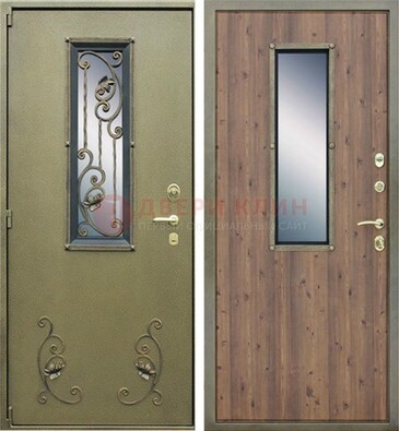 Офисная железная дверь со стеклом и ковкой ДСК-44 в Волжском