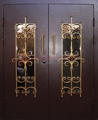 Металлическая дверь с ковкой и остеклением ДСК-49 в Волжском