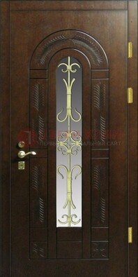 Дизайнерская металлическая дверь со стеклом и ковкой ДСК-50 в Волжском