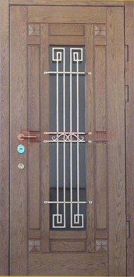 Стандартная железная дверь со стеклом темным и ковкой ДСК-5 в Волжском