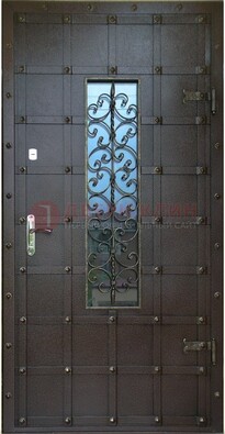 Стальная дверь со стеклом и ковкой ДСК-84 с утеплением в Волжском