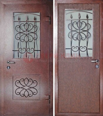 Железная дверь с прозрачным стеклом и ковкой ДСК-85 в кафе в Волжском