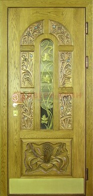 Металлическая дверь со стеклом и ковкой ДСК-90 в гостиницу в Волжском