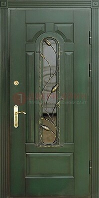 Железная дверь со стеклом и ковкой ДСК-9 для офиса в Волжском