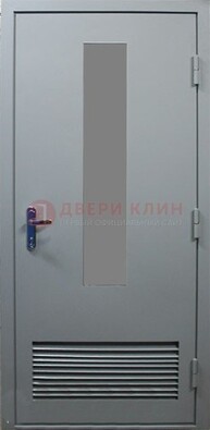 Серая металлическая техническая дверь с декоративной вставкой ДТ-14 в Волжском