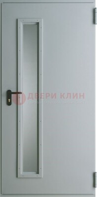 Белая железная противопожарная дверь со вставкой из стекла ДТ-9 в Волжском