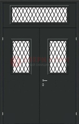 Черная железная тамбурная дверь с декоративными вставками ДТМ-16 в Волжском