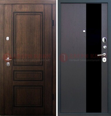 Входная дверь Итальянский орех с МДФ с черным стеклом ДМ-1199 в Волжском