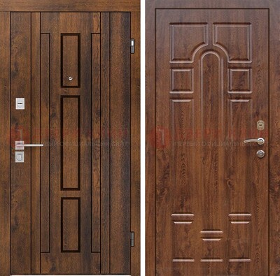 Стальная коричневая дверь с МДФ и коричневой МДФ внутри ДМ-1388 в Волжском
