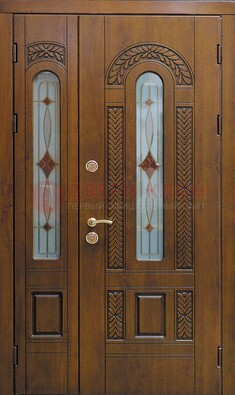 Темная стальная дверь с виноритом и стеклом ДВТ-179 в Волжском