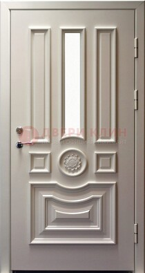 Белая уличная дверь с виноритом и стеклом ДВТ-201 в Волжском