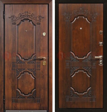 Коричневая железная дверь с виноритом и узором ДВТ-211 в Волжском
