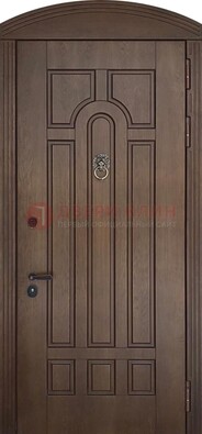 Коричневая стальная дверь с виноритом в форме арки ДВТ-237 в Волжском