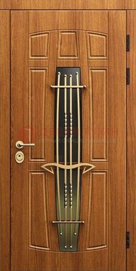 Входная коричневая дверь с терморазрывом и фрезерованной МДФ ДВТ-75 в Волжском
