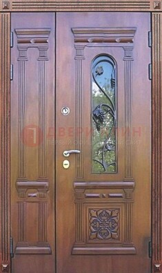 Железная коричневая филенчатая дверь с виноритом и МДФ ДВТ-85 в Волжском