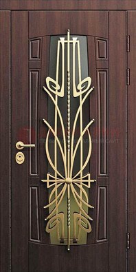 Железная темная дверь с виноритом и МДФ со стеклом ДВТ-86 в Волжском