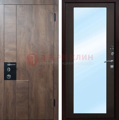 Коричневая металлическая дверь c МДФ с зеркалом ДЗ-106 в Костроме