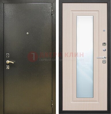 Входная темная дверь c порошковым покрытием и МДФ Белый дуб и зеркалом ДЗ-112 в Волжском