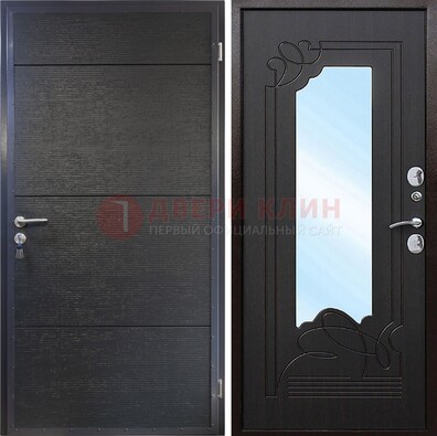 Темная Железная дверь c виноритом и МДФ с зеркалом ДЗ-119 в Волжском