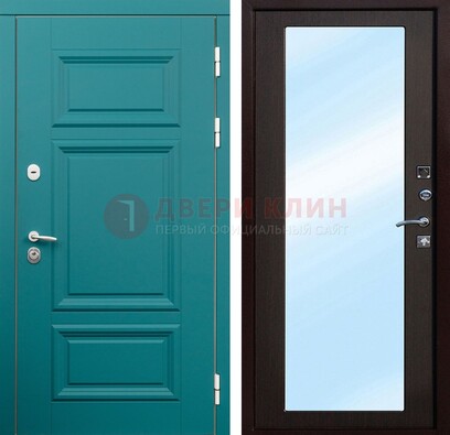 Зеленая входная дверь терморазрыв c виноритом и МДФ с зеркалом ДЗ-122 в Волжском