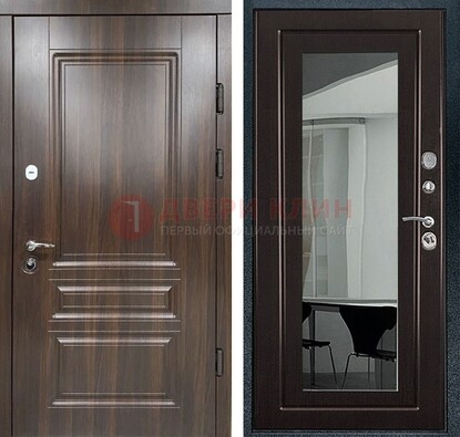 Железная коричневая дверь с МДФ Венге c зеркалом ДЗ-124 в Волжском