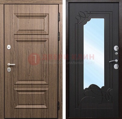 Входная коричневая дверь с зеркалом МДФ Венге ДЗ-127 в Волжском