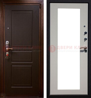 Коричневая железная дверь с панелями МДФ и зеркалом ДЗ-133 в Волжском