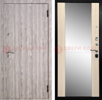 Железная дверь с зеркалом и МДФ в светлом цвете ДЗ-139 в Волжском