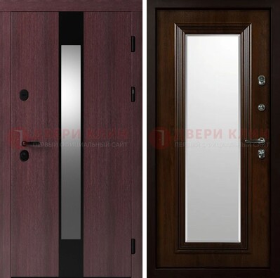 Темная стальная дверь МДФ с обеих сторон с зеркалом ДЗ-143 в Волжском