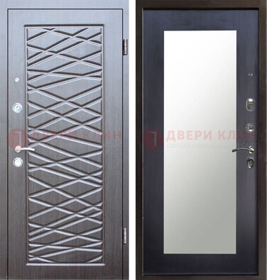 Современная серая входная дверь МДФ с зеркалом ДЗ-145 в Волжском