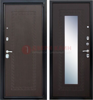Темная стальная дверь с зеркалом ДЗ-20 в Волжском