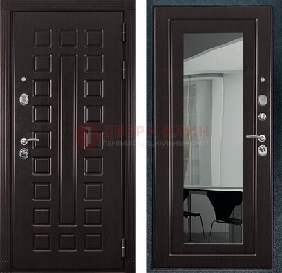 Темная металлическая дверь с зеркалом МДФ внутри ДЗ-4 в Волжском