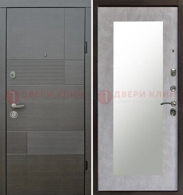 Серая входная дверь с МДФ панелью и зеркалом внутри ДЗ-51 в Волжском